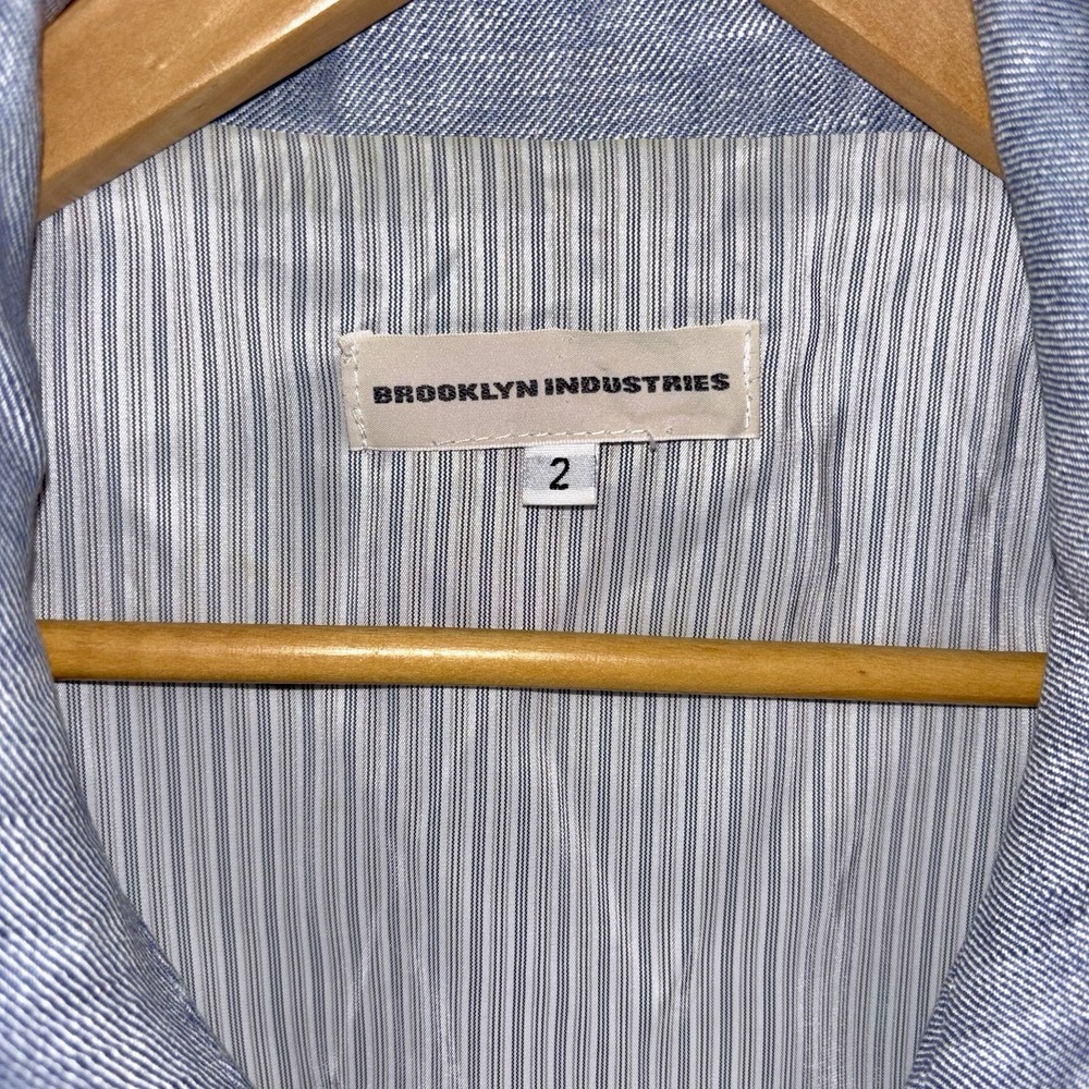 Brooklyn Industries Blue Linen Cropped Jacket Bell Sleeve Zip Front Size 2 - Picture 3 of 8